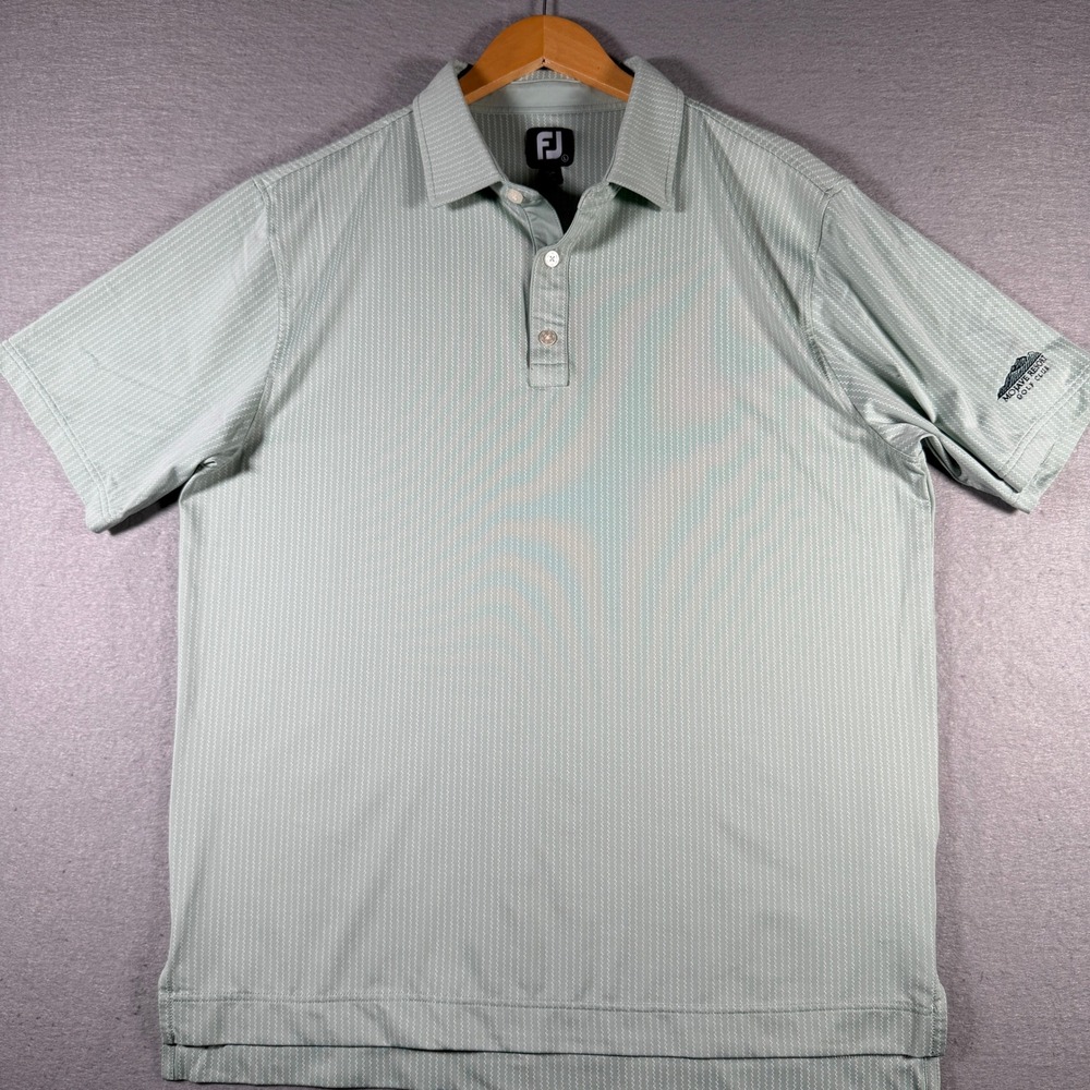 FootJoy Mens Sage Green Zigzag Stripe Golf Polo Shirt Mojave Resort Large 29574